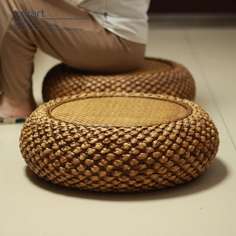 Rustic Woven Floor Cushion, Thickened Meditation Mat for Zen & Prayer, Straw Grass Pouf for Tatami, Comfortable Seat Pad