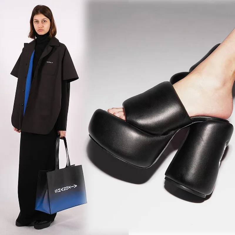 Thick Soled Exposed Toe Hate Sky High Waterproof Platform Metal Wolf Head High Heel Sandals Model Large T-Stage Runway Slippers