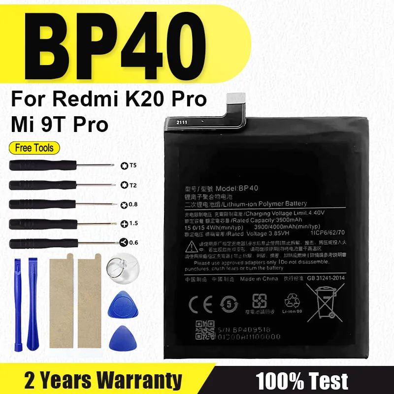 4000mAh  BP40 New Battery For Xiaomi Redmi K20 Pro / Mi 9T Pro BP40 High Quality Phone Replacement Batteries + Tools