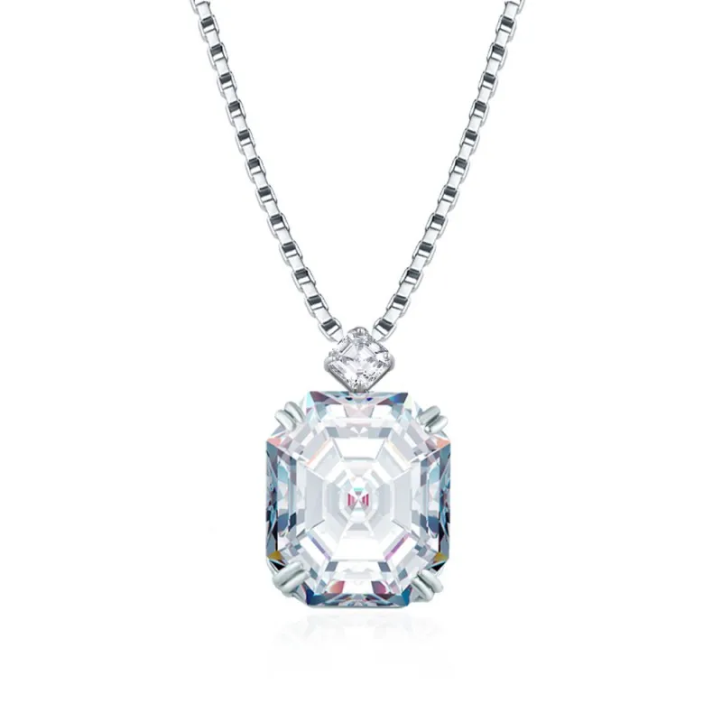 

ZOCA 925 Sterling Silver White and Emerald Big Square 17*22mm Stones Drop Pendant Necklace