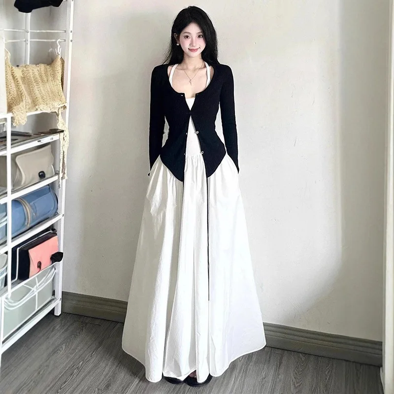 

Style Chic Minimalist Strap White Women's Spring Outfit Set 2026 Elegant High-End Long Dress