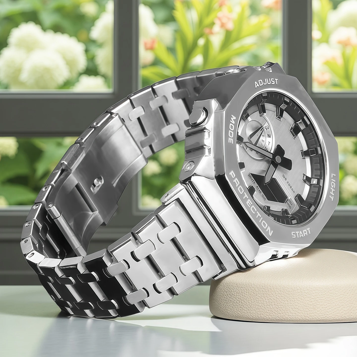 GA2100 Modified strap For Casio G-shock Ga-2100 Ga2110 Ga-b2100 series Silver black Metal solid stainless steel watchband men