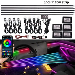 18 in 1 Car LED Ambient Light Upgrade 6pcs 110cm Symphony RGB Acrylic Strip Interior Decorations Atmosphere Lighting App Control