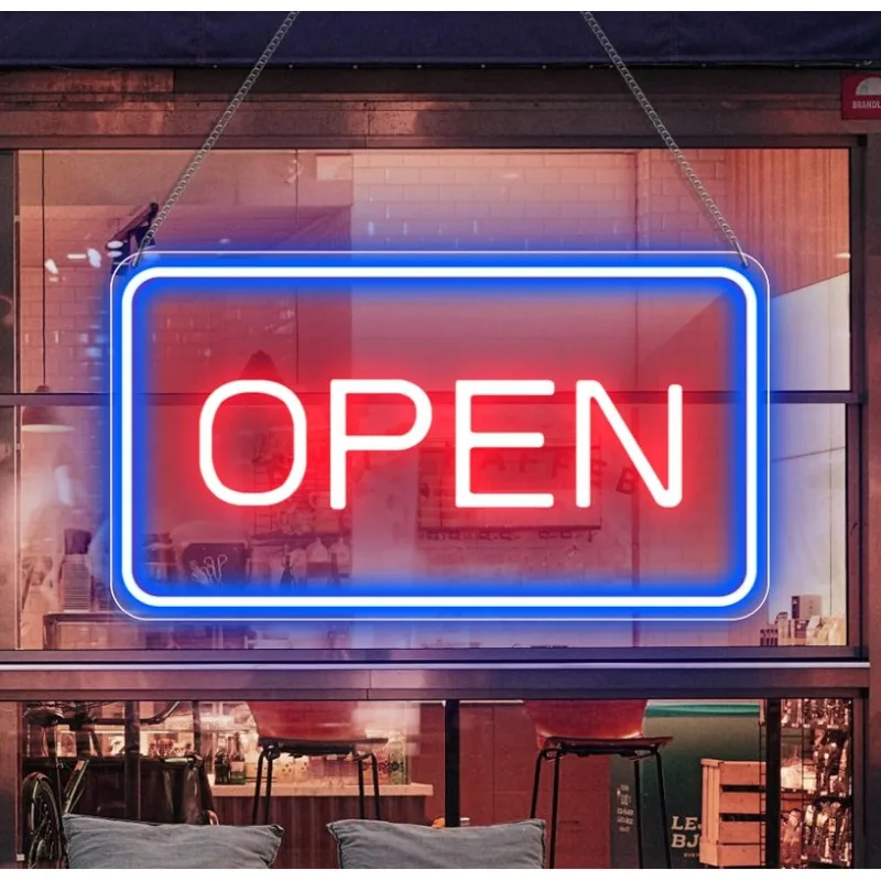 LED Open Signs for Business 16''x 9'' Neon  LED Ultra Bright Sign PUSB Window Stores, Party Salon Bar (Blue & Red Horiztontal)