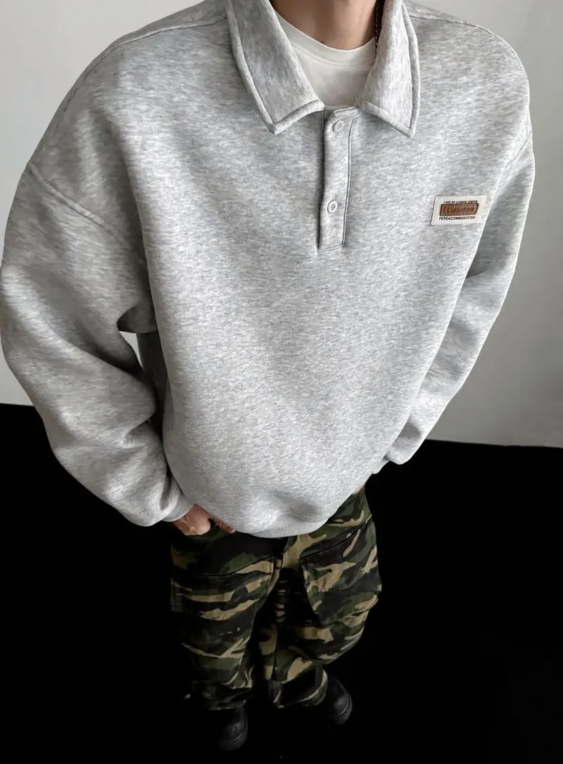 Autumn Men's Casual Solid Color Polo Neck Sweatshirt American Style Couple Loose Long Sleeve Turn down Collar Top Hoodies