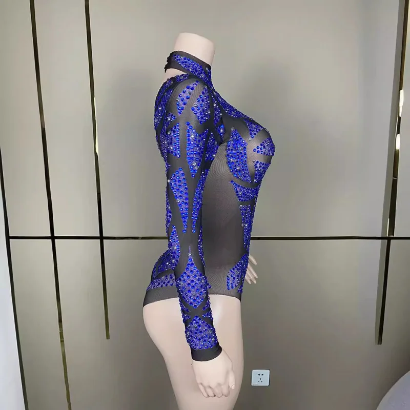 Justaucorps de danse de Ballet Sexy pour femmes, avec strass floraux, maille élastique, coupe haute, string pour Performance, modèle hôte, boîte de nuit