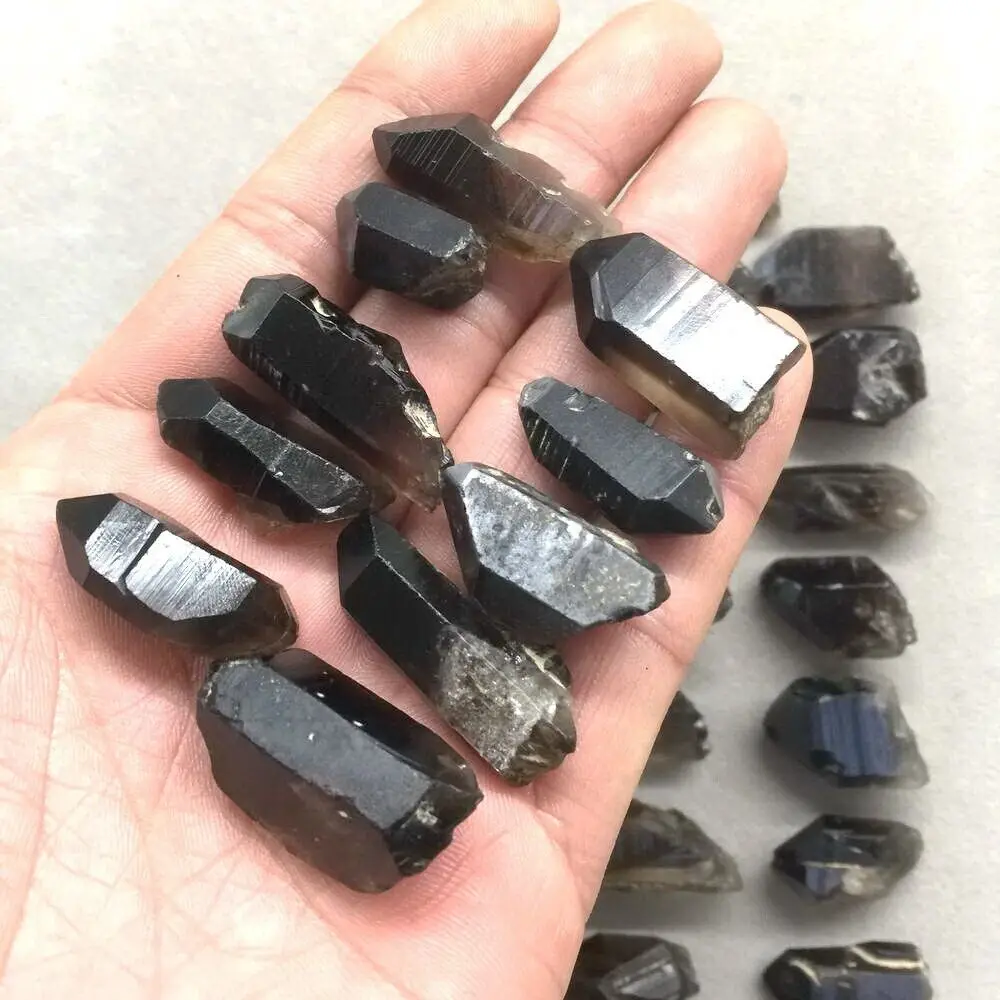 30pcs Smokey Morion Quartz Natural Black Smoky Crystal Points Stone Short Tips