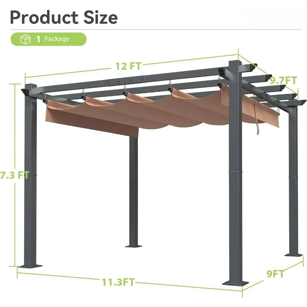 Imagem -06 - Upgraded Outdoor Canopy com Telhado Ajustável Metal Pátio Pérgola Brown Shade Cover Outdoor Tendas 10x12