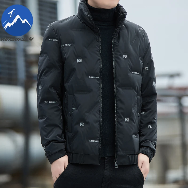 Maxbarley Luxury Men Down Jacket Letter Design Outdoor Travel Cold Resistant Parka Classic Stand Collar Urban Warm Puffer Jacket