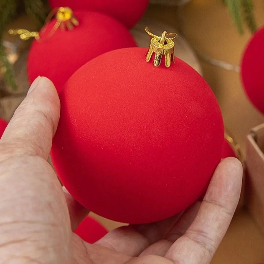 12pcs 6cm Christmas Ball Ornaments Vintage Style Gold Hanging Caps Flocked Christmas Hanging Ball Round Shape