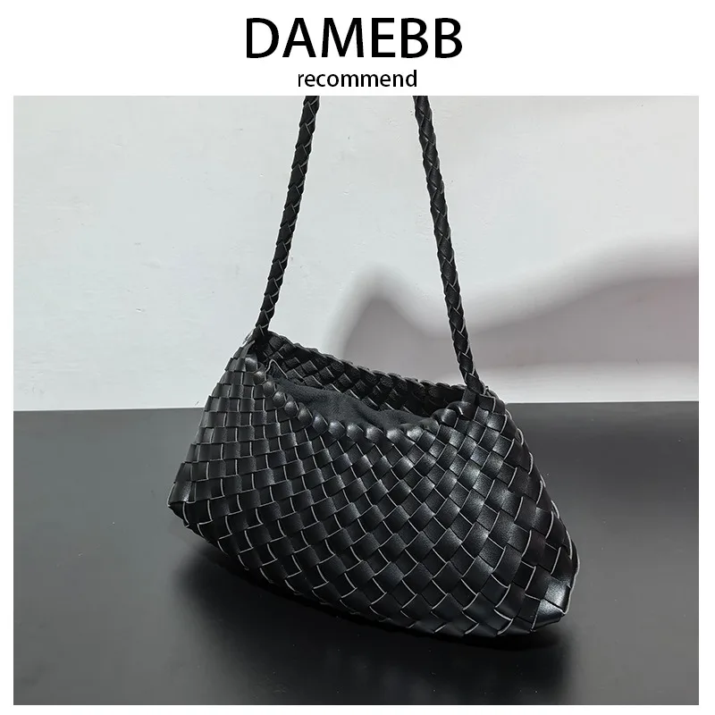 

Damebb Hanrted Women's oulder Bag 2025 New Retro Feelings Handwoven Underarm Bag Faionable Dumpling ape Leather