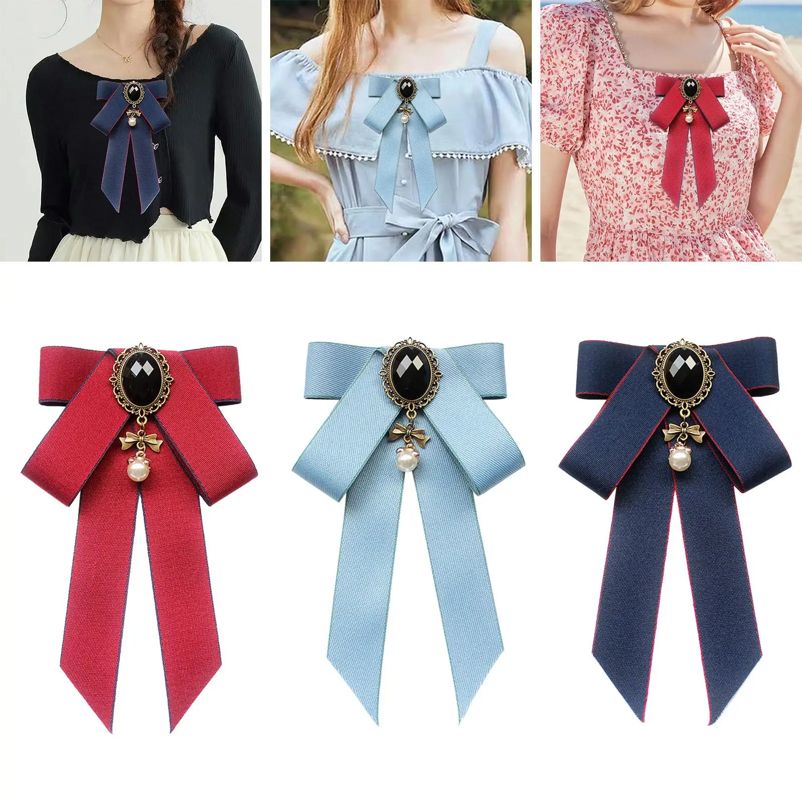 

Bow Tie Ribbon Brooch Pre Tied Bow Tie Elegant Ladies Costume Accessories Bow Brooch Neck Tie for Shirt Suit Women Uniform DIY