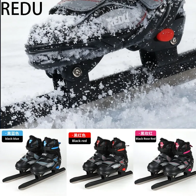 Warm Fleece Lined Speed Ice Skating Shoes Adjustable Size Ice Skates for Kids Adults Hard Shell Support Ice Skate Boots Winter