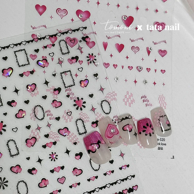 

Pink Heart Nail Art Sticker with Rhinestone Star Crystal Colorful Self Adhesive Nail Art Sticker Manicure Decal Accessories