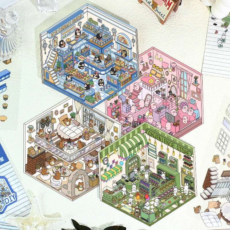 1 компл. 3D наклейка «сделай сам», штабелирование сцены кабины, трехмерные милые детские наклейки с героями мультфильмов, наклейки «сделай сам», подарки для ручного счета