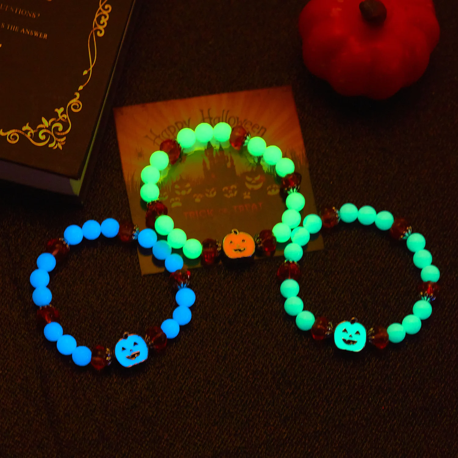 Halloween Leuchtende Perlen Armband Für Frauen Glow In The Dark Kürbis Geister Gesicht Armbänder Halloween Party Festival Schmuck Geschenke