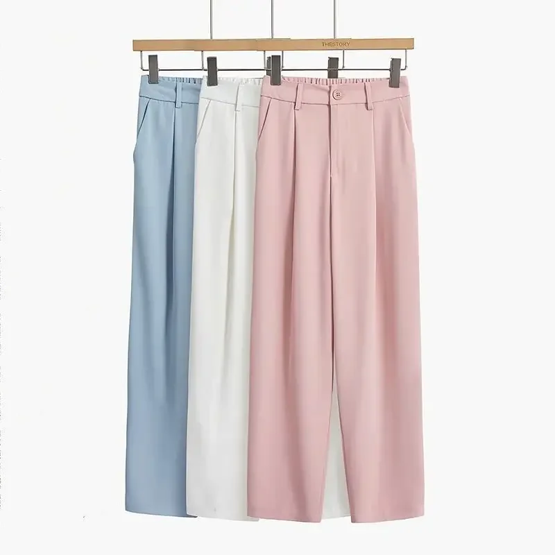 New 2025 Summer Women Ankle Pant Traf Casual High Waist Chic Office Ladies Female Elegant Beige Straight Suit Pants Trousers