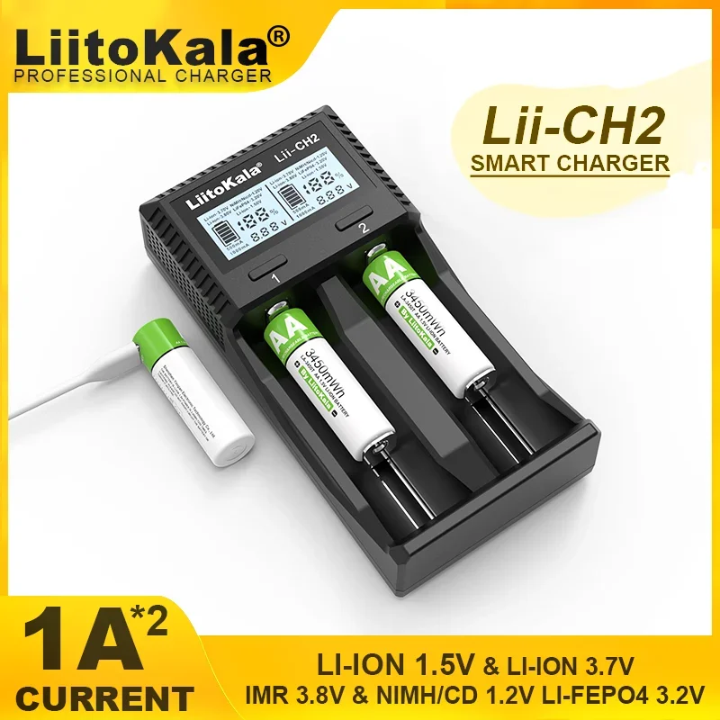 LiitoKala Lii-CH2-5V 2A UE EE. UU. Reino Unido AU enchufe 21700 18650 26650 cargador de batería para 1,5 V AA AAA batería recargable 1,2 V 3,2 V 3,7 V