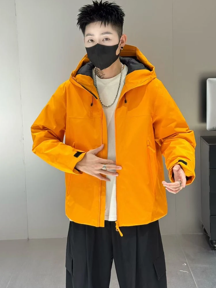 

Мужская уличная пуховая куртка с капюшоном, осенне-зимняя новинка, повседневная, высококачественная, модная, приталенного кроя, с антибактериальной молнией