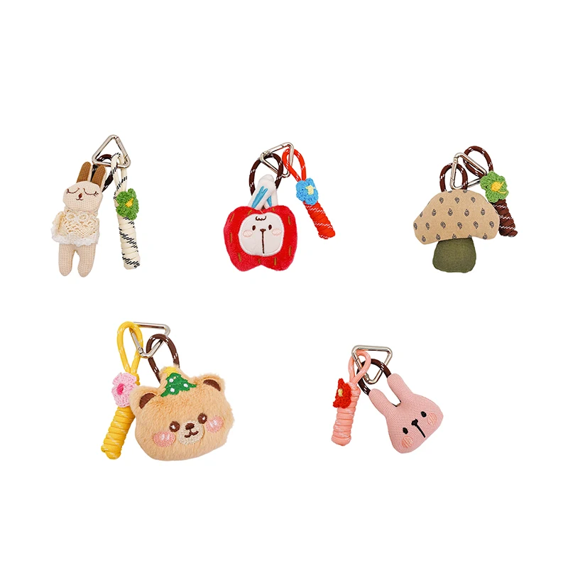 Cute Fabric Mushroom Pendant Keychain Small Rabbit Stuffed Doll Keychain For Bag Pendant Creative Series Bear Keyrings