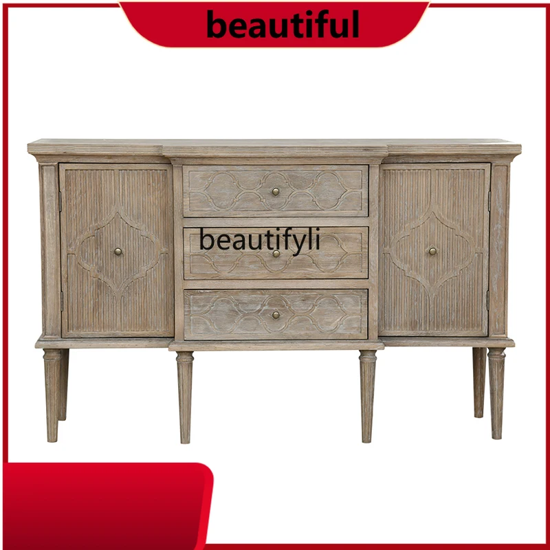 

American country style white oak carved locker living room dining room side cabinet cupboard H