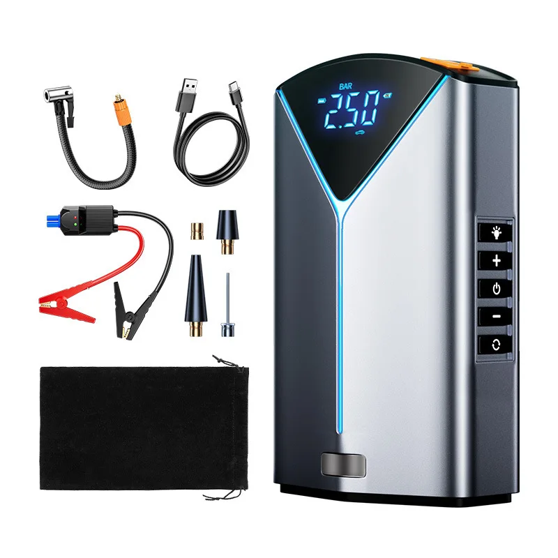 10000 mAh Car Battery Starter&Air Pump 12V Booster Emergency Jump Starter LED Light Powerbank Compressor Auto Splitter