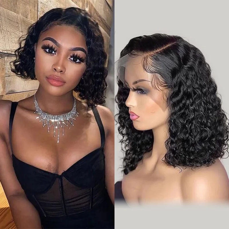 

Brazilian 5x5 deep wave bob hd lace frontal human hair wig for women choice 13x6 curly preplucked cheap wigs on sale clearance