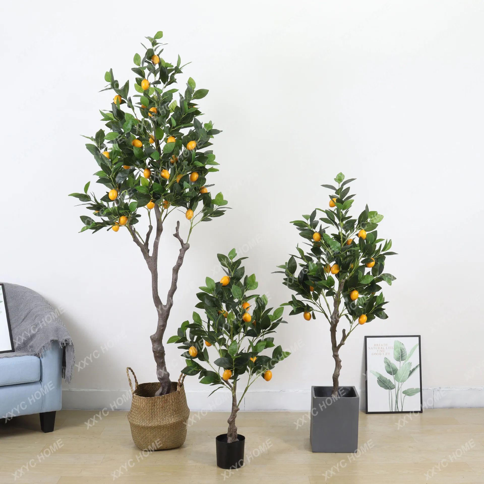 Artificial Lemon Tree Green Plant Bonsai Indoor Floor Ornaments Flower Living Room Decoration Simulated Plants