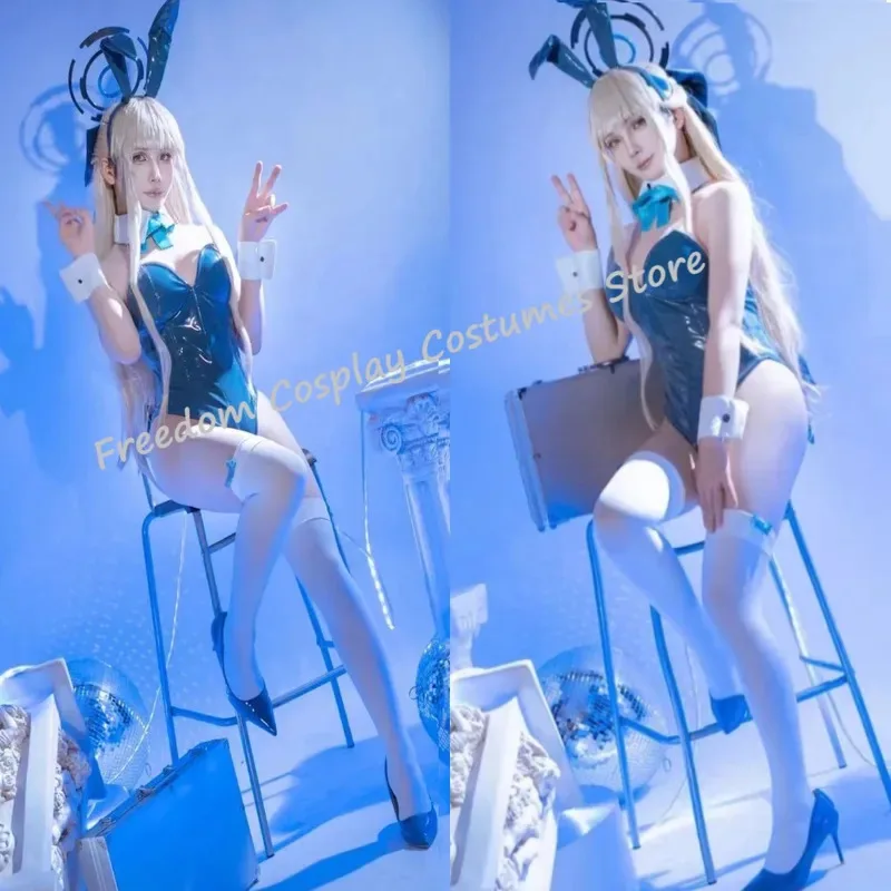 

aa69Blue Archive Cosplay Asuma Toki Costume Wig Bunny Girls Jumpsuit Cute Rabbit Ears Halloween Christmas Party Bodysuit
