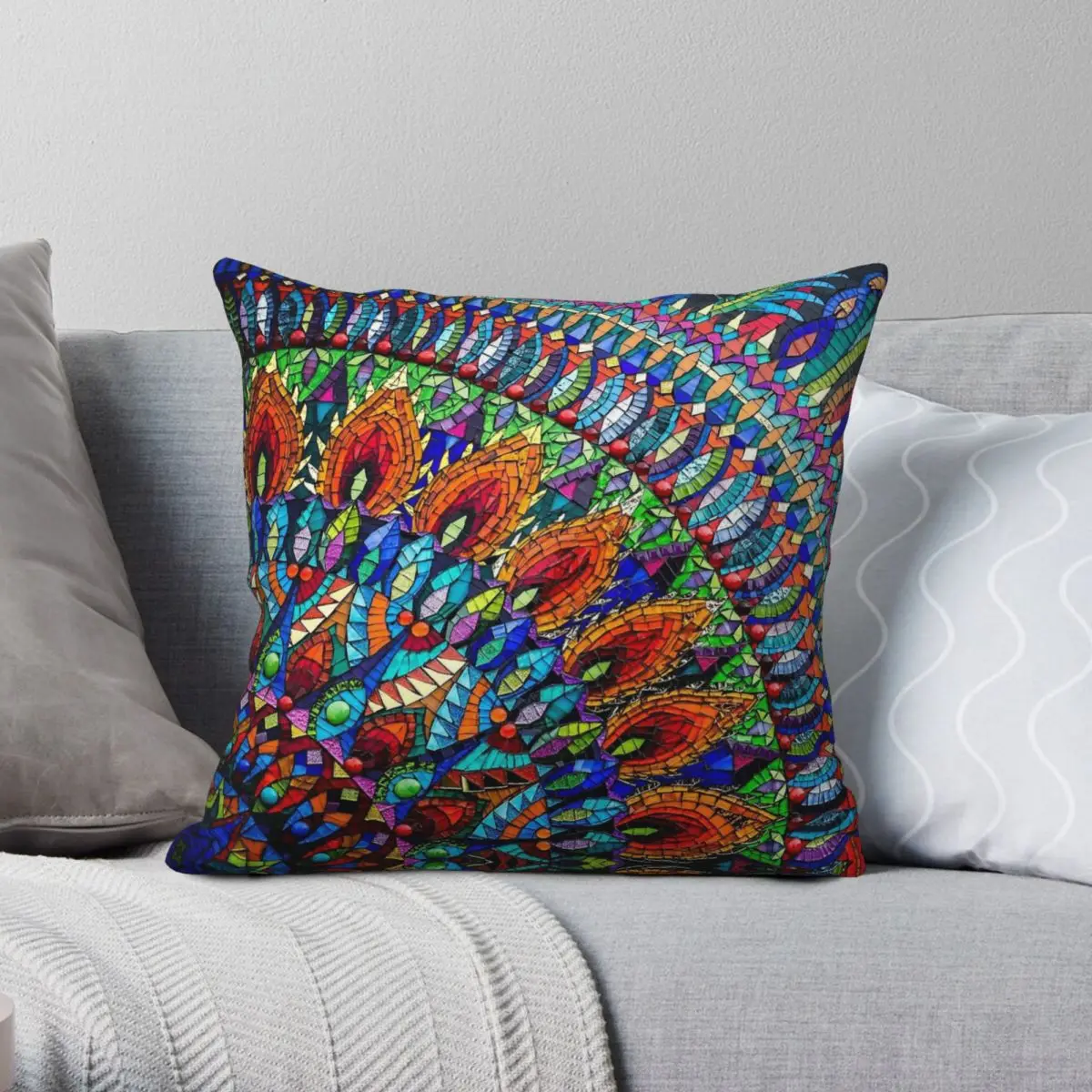 Colourful Glass Mosaic Mandala Square Pillowcase Polyester Linen Velvet Pattern Zip Decor Throw Pillow Case Room Cushion Cover