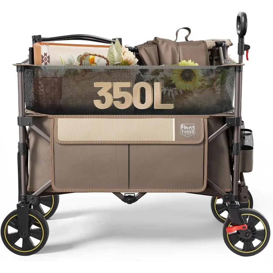 

350L Extra Large Collapsible Folding Wagon Carts with Brake Heavy Duty Outdoor Camping Utility Wagons with Extended Height Adju