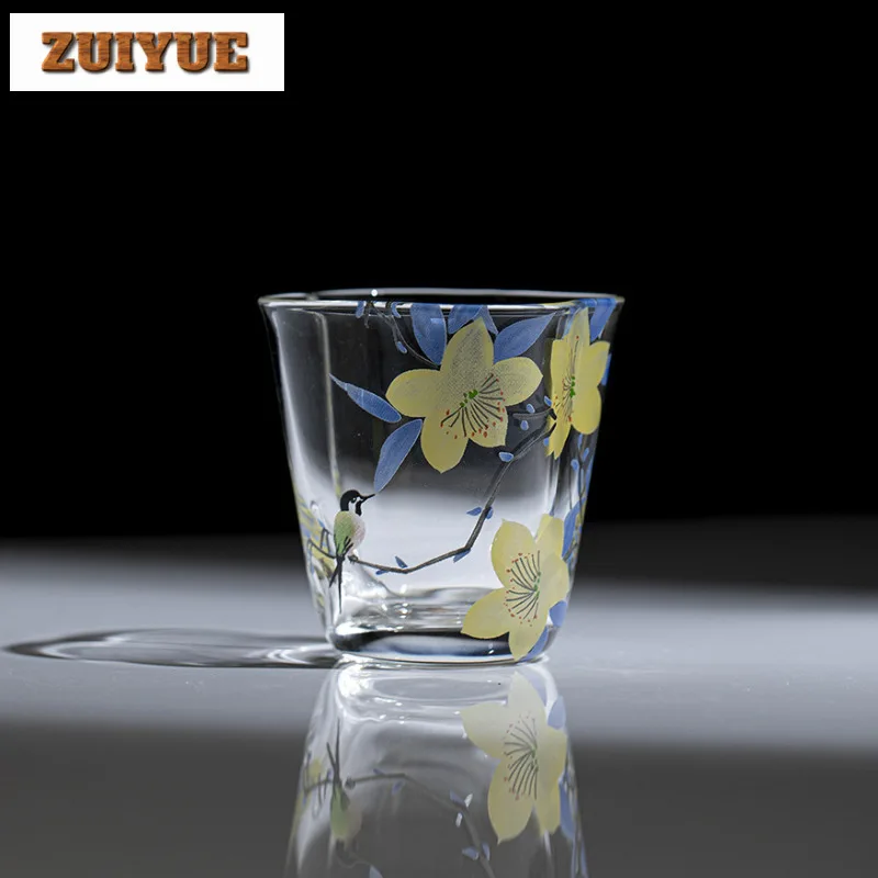 110 مللي رسمت باليد الزنبق الزجاج فنجان الشاي الرجعية وعاء الشاي مجموعة من أكواب الشاي تذوق رائحة كوب تشازان ماستر أكواب تشا الديكور هدية