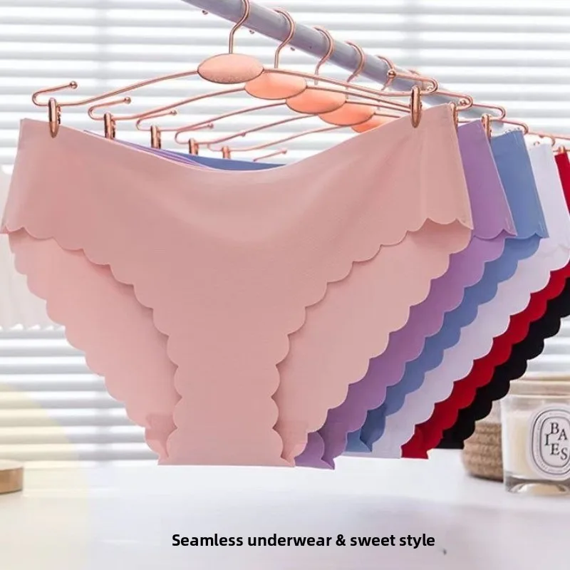 

Traceless Women's Underwear Mid-waist Wave Antibacterial Comfort Cool and Breathable Girls' High-end Ice Silk Underwear Students
