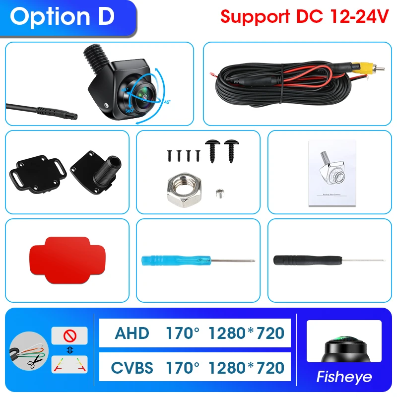 Develuck Ahd 1080P 170 Graden Achteruitkijkcamera Nachtzicht Fisheye Lens Achteruitrijcamera Ip68 Waterdichte Universele Parkeercamera