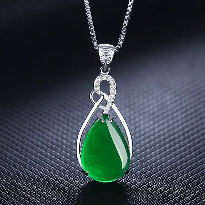 Real S925 Sterling Silver Women's 45cm Necklace Natural Corundum Pendant Jade Turquoise Collarbone Jewelry Gemstone Bizuterias