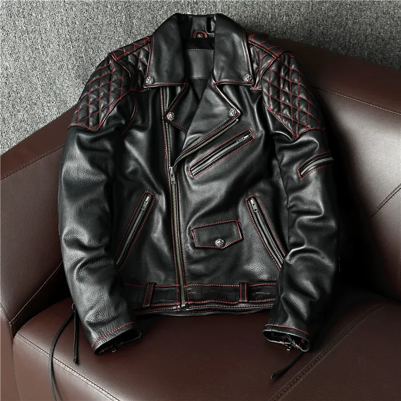 LNY!Wholesales.2024 Brand new cool motor biker leather jacket.rider slim natural cowhide coat.fashion rivet leather clothes