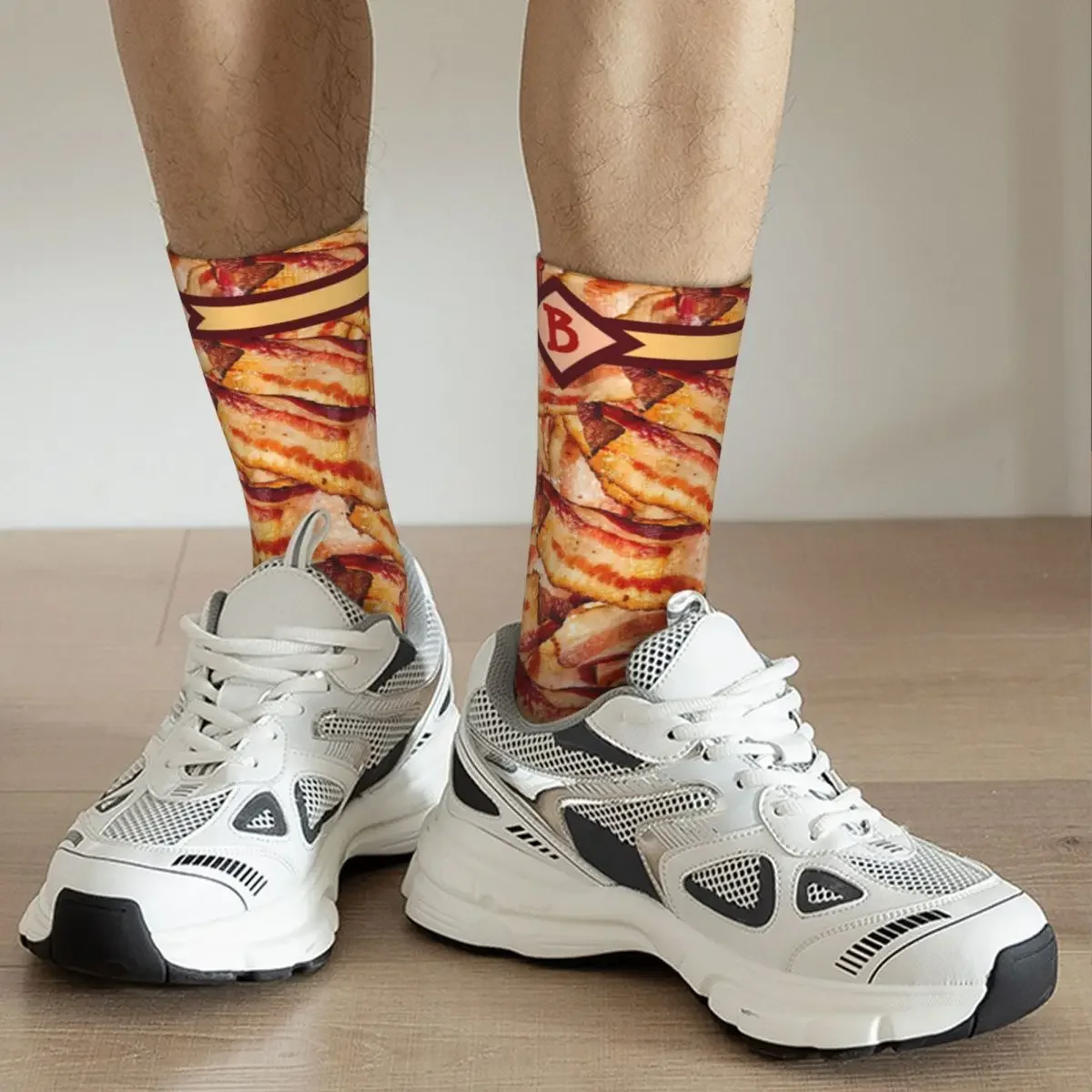 Chaussettes de football unisexes à motif de bacon monogramme drôle, style de rue fantaisie, chaussettes Elin Happy Man, rétro non ald