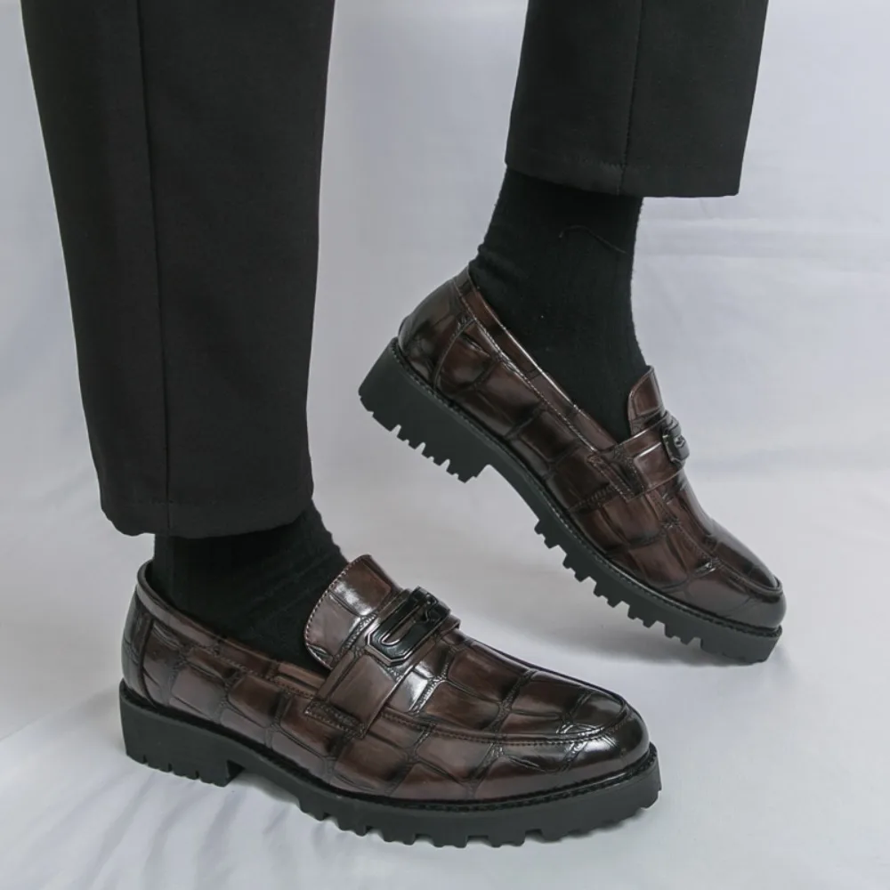 Leather Shoe Covers Slip-On Wedding Men's Shoes Bright Surface round Toe Business Casual Low Top Shoes Rubber Outsole