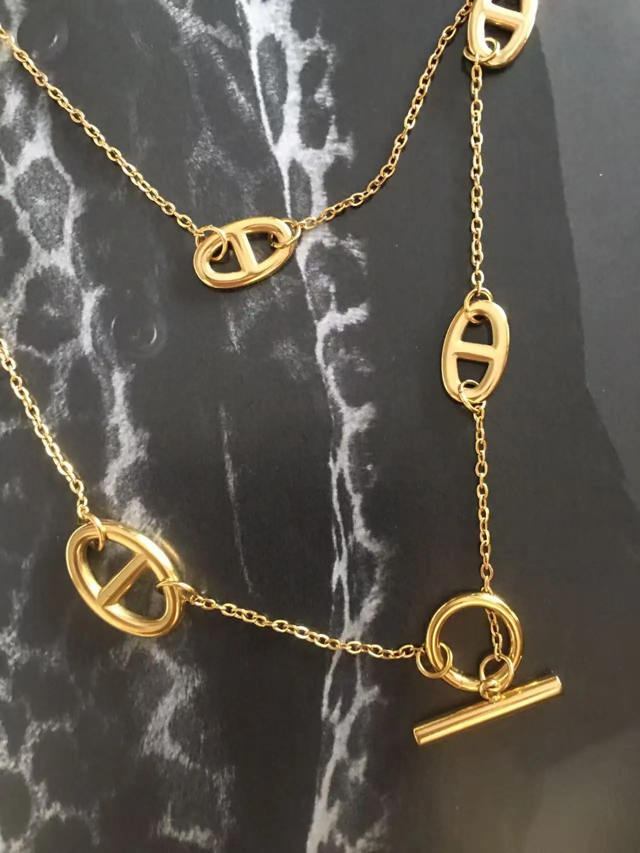 Luxurious 80cm non-fading necklace OT buckle long-sleeved decorative dress shirt T-shirt coat sweater chain high-end feeling new