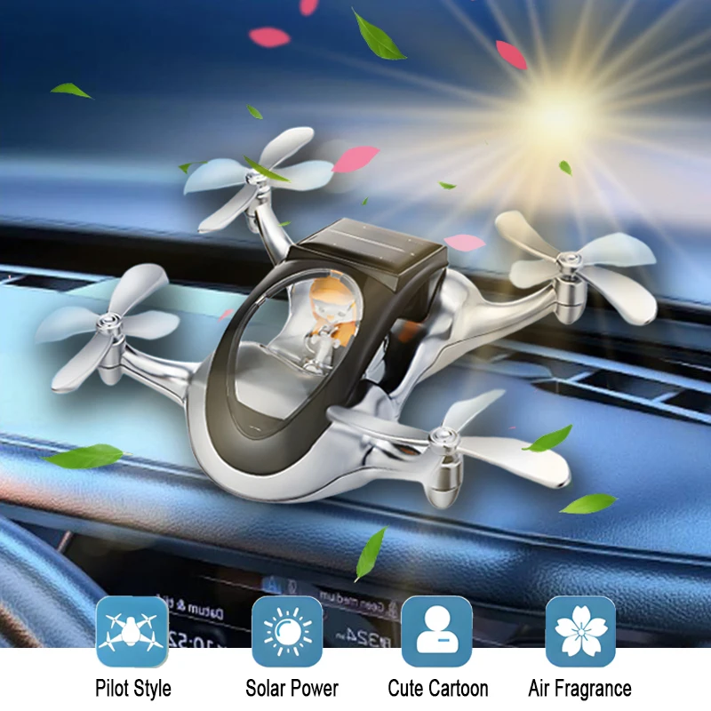 Car Aromatherapy Ornament Pilot Air Fragrance Solar Drone Creative Center Console Decoration With Rotating propeller