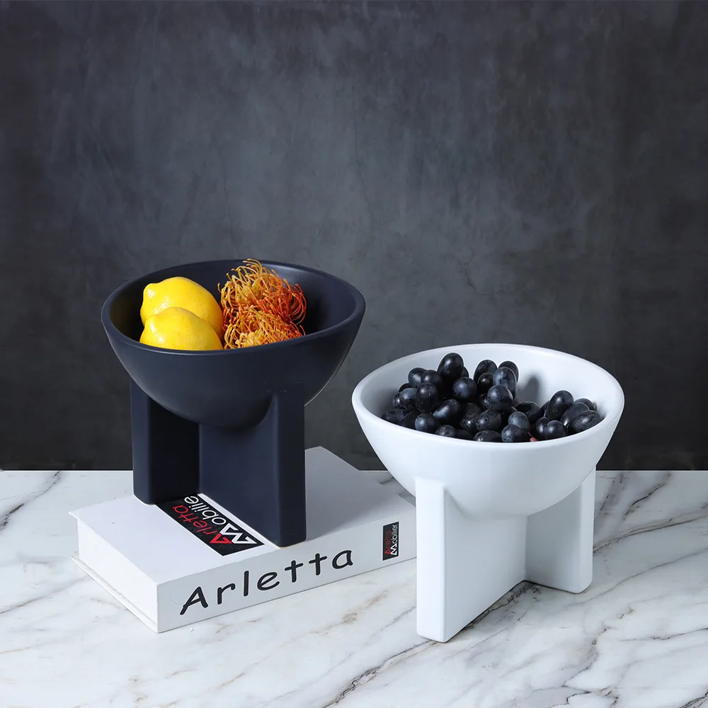 

Modern Light Luxury Ceramic Household High-footed Fruit Plate Ornament Living Room Coffee Table Storage Fruit Home Accessories