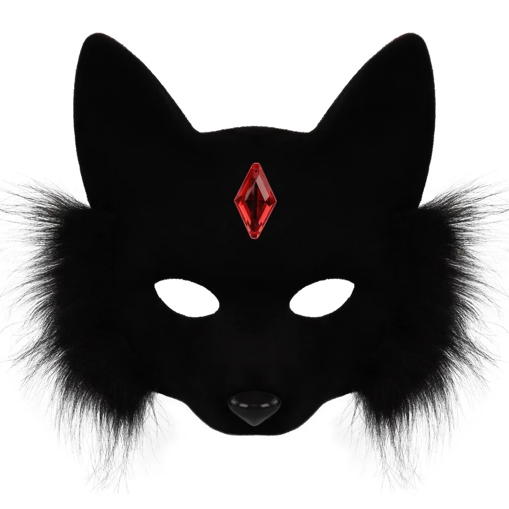 

Retro Funny Cat Face Masks Cosplay Animal Halloween Masquerade Mask Furry Black Half Face Mask Unisex