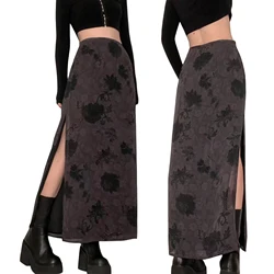 Vrouwen Gothic Grunge Y 2K Rokken Hoge Taille Bloemen Split Bodycon Lange Rok 2023 Zomer Casual Bohemian Streetwear