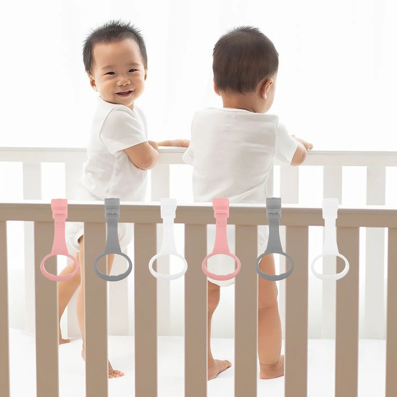 6 قطعة سرير الطفل معلقة سحب ما يصل خواتم سرير الرضع الوقوف مقابض سرير بيبي حلقة سحب طفل المشي مساعد سرير حلقات تعليق
