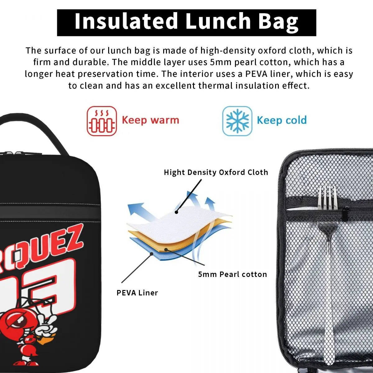 사용자 정의 오토바이-M-Marquezed 열 절연 점심 가방 모터 레이싱 피크닉 보관 식품 상자에 대 한 휴대용 점심 컨테이너