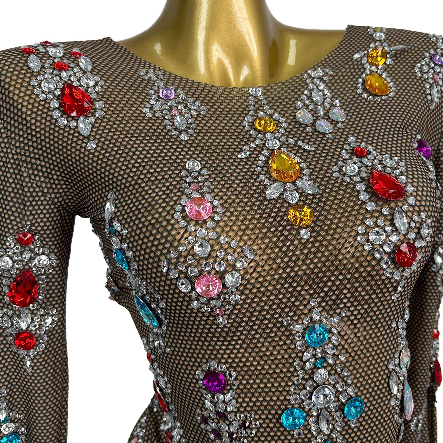 فستان سهرة نسائي أنيق من Tanghulu ملون كريستال الماس شبكة سوداء شفافة فستان شبكي لعيد الميلاد السنة الجديدة فساتين حفلات