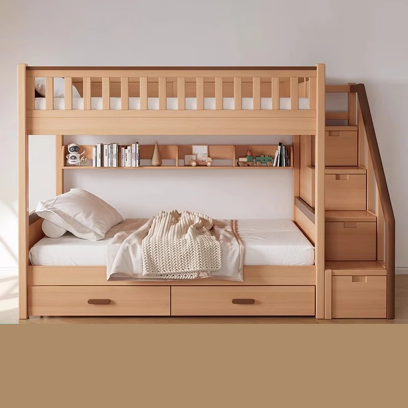 

New Style Children Bedroom Furniture Modern Kid Bunk Beds With Stairs Cheap And Durable Safely Solid Wood Guard Bar Bed