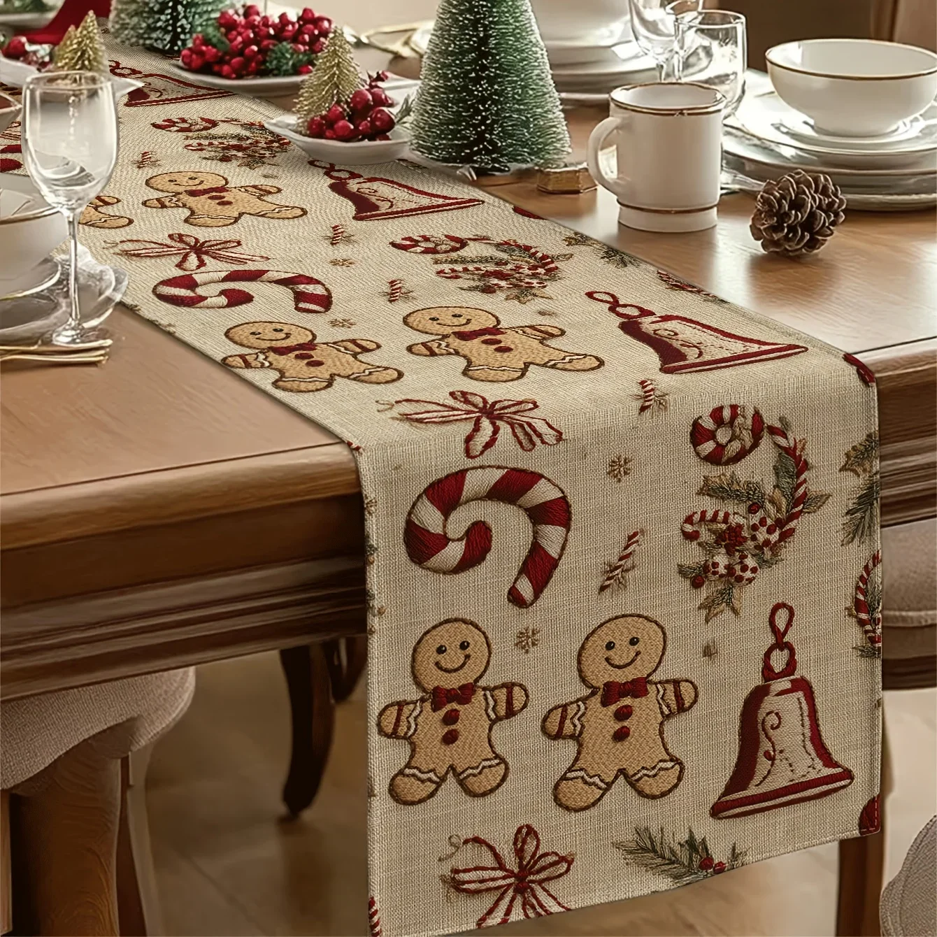 Vintage Christmas table flag, living room dining table tablecloth, classic Christmas choice, multiple sizes, waterproof ，gift