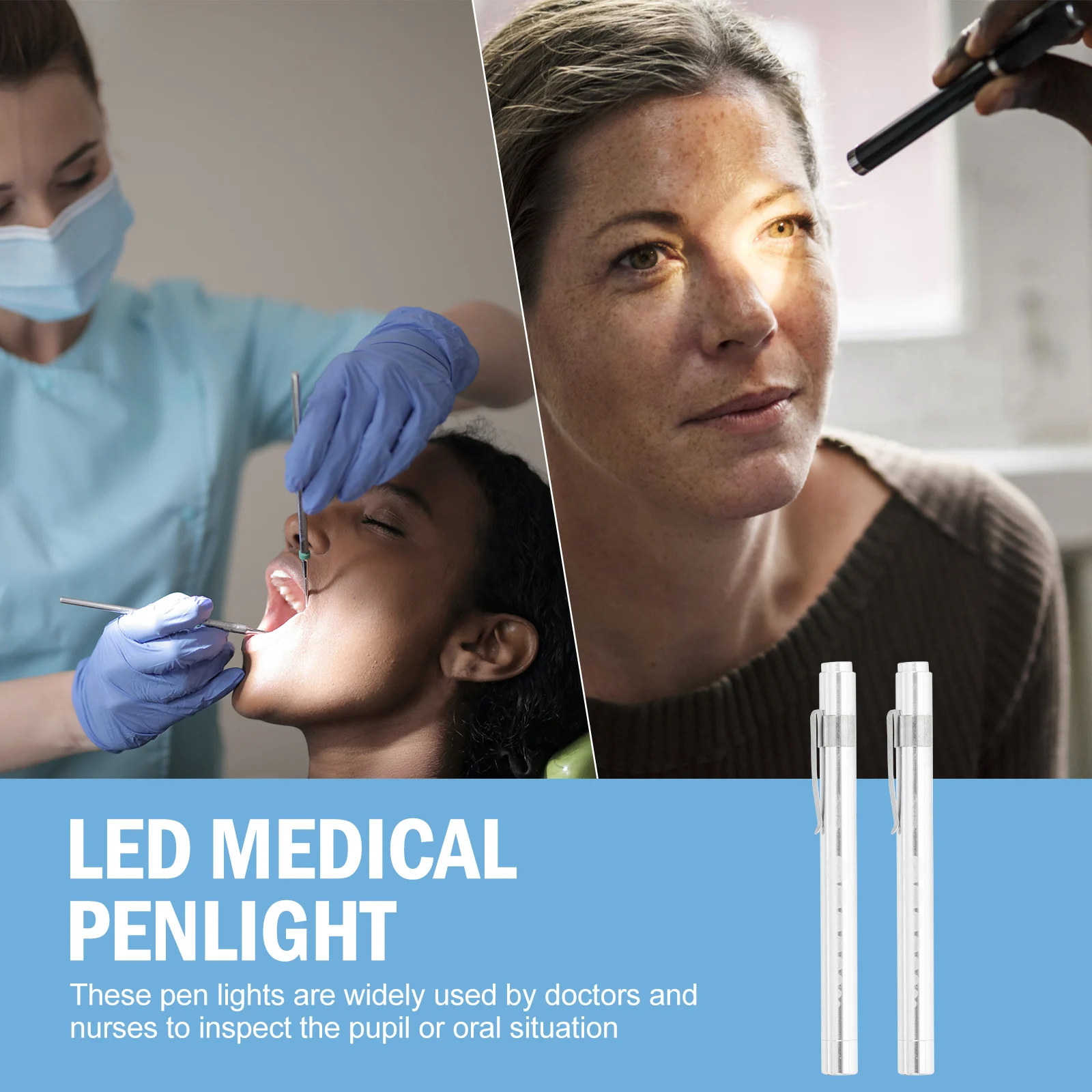 

2pcs Medical Pen Light LED Doctor Nurse Hospital Pupil Inspection Lamp Pocket Clip Dental Exam Tool Aluminum Alloy Rechargeable