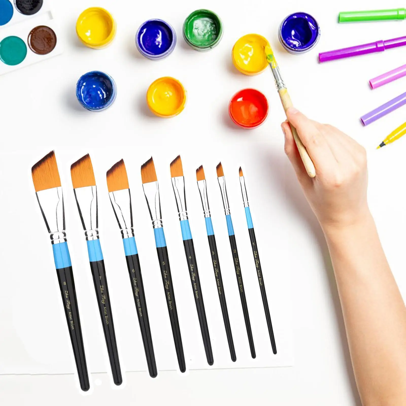 

8Pcs Paint Brush Set Paintbrushes on Canvas, Wood, Face and Models Painting